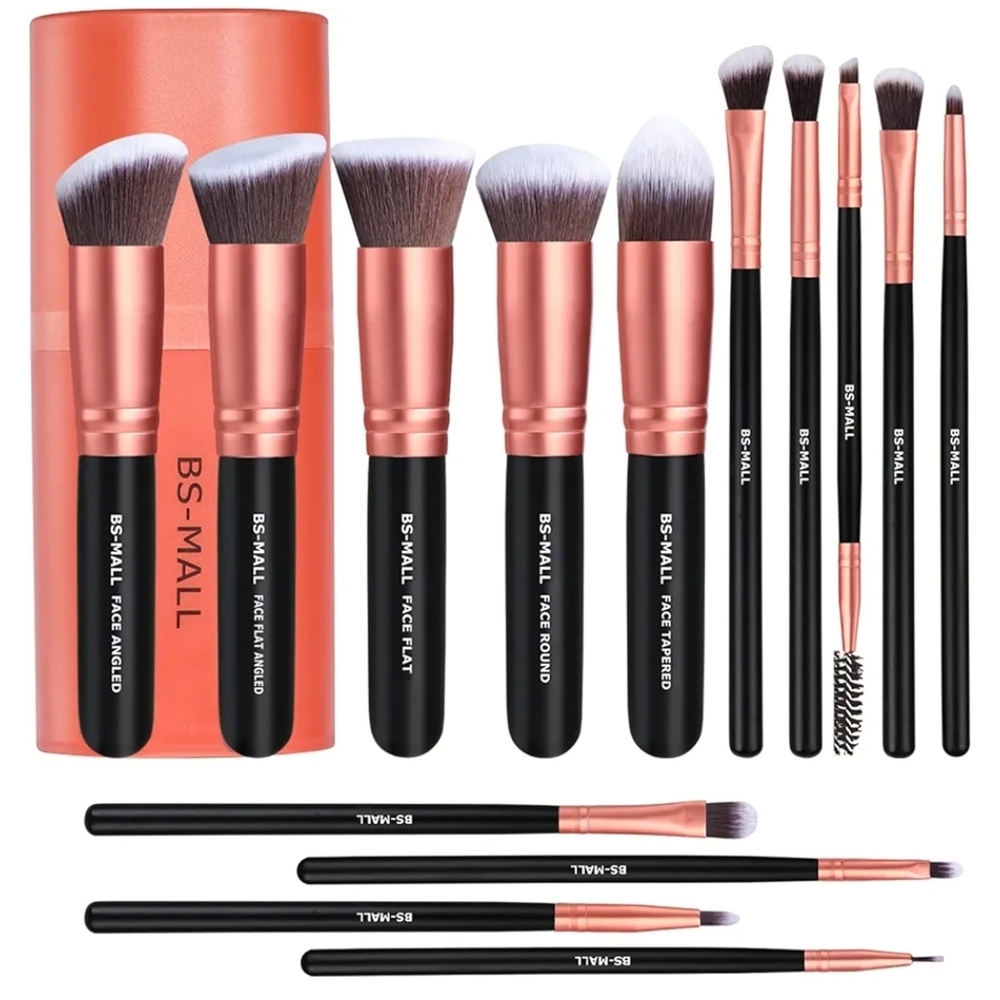BS-MALL Makeup Brush Set In Case- Black and Rose Gold